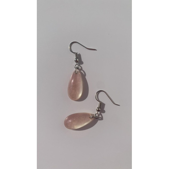 Yanardöner Pembe ve Turuncu Gümüş Aksesuarlı Damla Şekil Sallantılı Epoksi Küpe El Yapımı Hediyelik ürün görseli