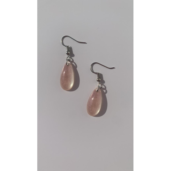 Yanardöner Pembe ve Turuncu Gümüş Aksesuarlı Damla Şekil Sallantılı Epoksi Küpe El Yapımı Hediyelik - Resim 5