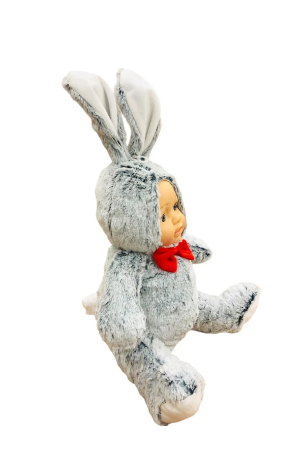 Bebek Yüzlü Peluş Tavşan 60 cm ve Bebek Yüzlü 45 Cm Peluş Tavşan Gri - 5