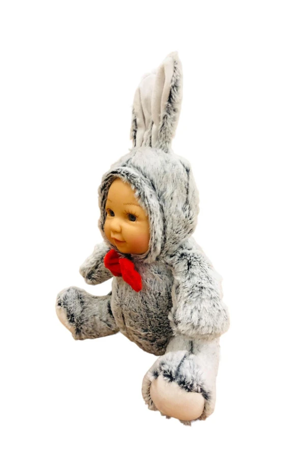 Bebek Yüzlü Peluş Tavşan 60 cm ve Bebek Yüzlü 45 Cm Peluş Tavşan Gri - 7