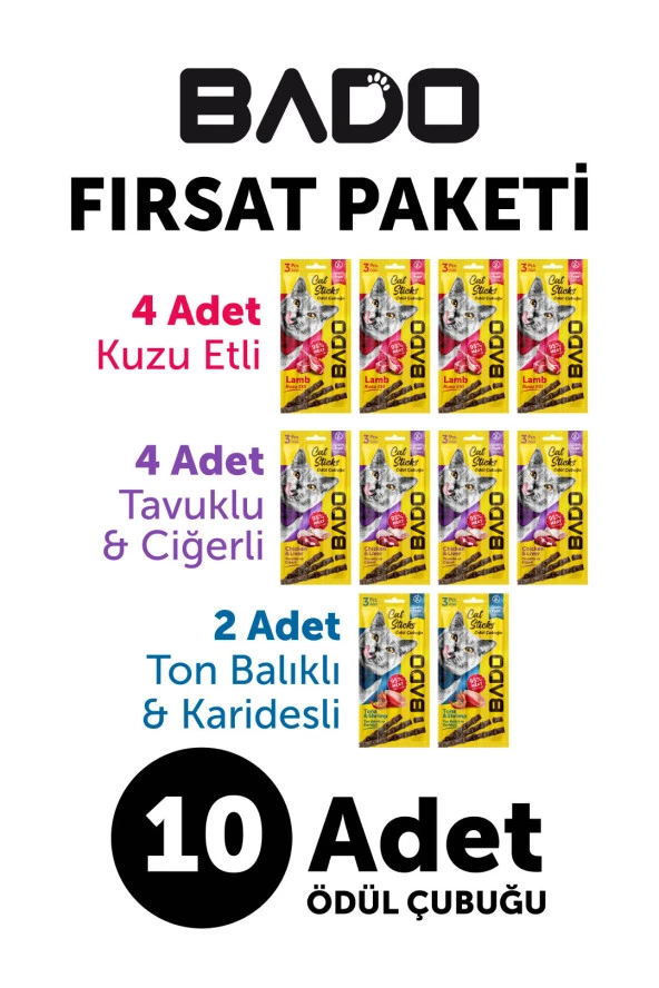 Bado Kedi Ödül Çubuğu Karma Paket 3x5gr 10Lu