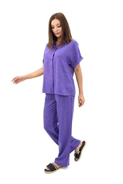 Kadın Kısa Kollu Gömlek Yaka İkili Takım 4097-25 - 4