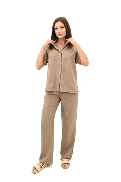 Kadın Kısa Kollu Gömlek Yaka İkili Takım 4097-25 - 8