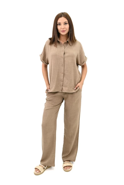 Kadın Kısa Kollu Gömlek Yaka İkili Takım 4097-25 - 7