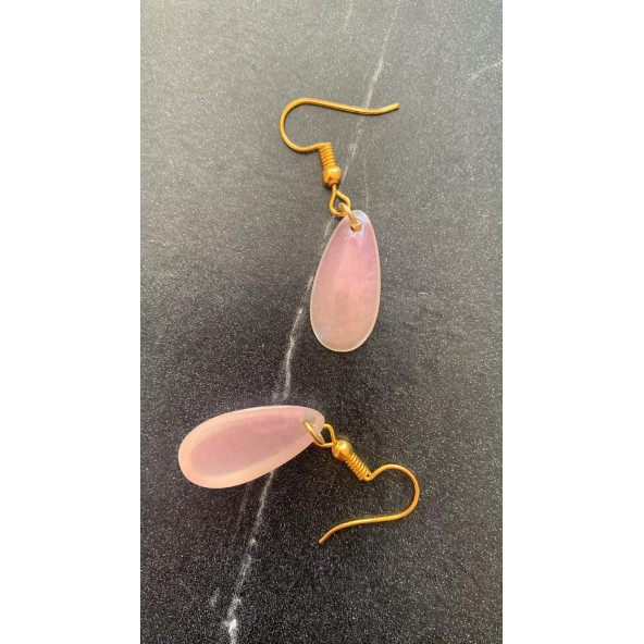 Yanardöner Pembe ve Turuncu Gold Aksesuarlı Damla Şekil Sallantılı Epoksi Küpe El Yapımı Hediyelik - Resim 3