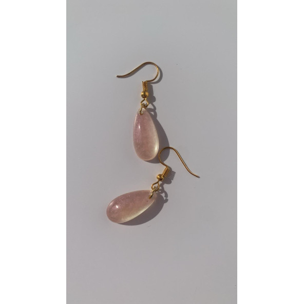 Yanardöner Pembe ve Turuncu Gold Aksesuarlı Damla Şekil Sallantılı Epoksi Küpe El Yapımı Hediyelik - Resim 5