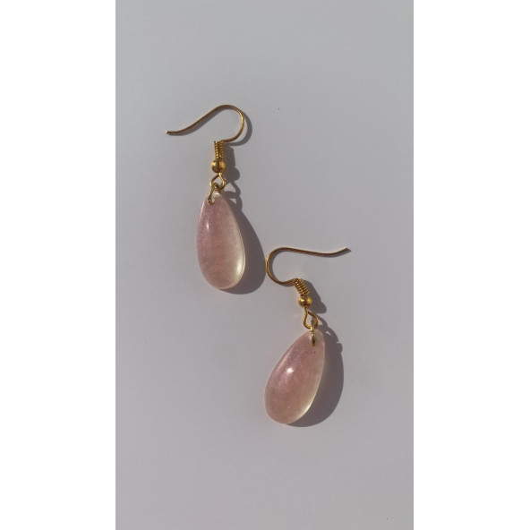 Yanardöner Pembe ve Turuncu Gold Aksesuarlı Damla Şekil Sallantılı Epoksi Küpe El Yapımı Hediyelik - Resim 6