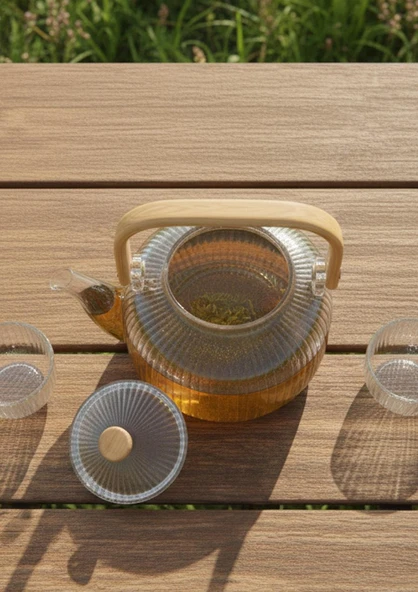 Bambu Saplı Cam Demlik - Cam Çaydanlık - 1 Litre - 4