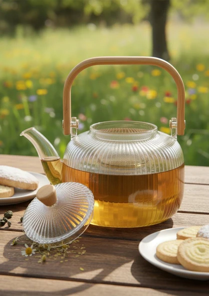 Bambu Saplı Cam Demlik - Cam Çaydanlık - 1 Litre - 3