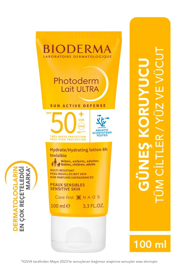 Photoderm Lait Ultra SPF50+ Tüm Ciltler için Yüksek Koruma Süt Formda Yüz, Vücut Güneş Kremi 100 ml