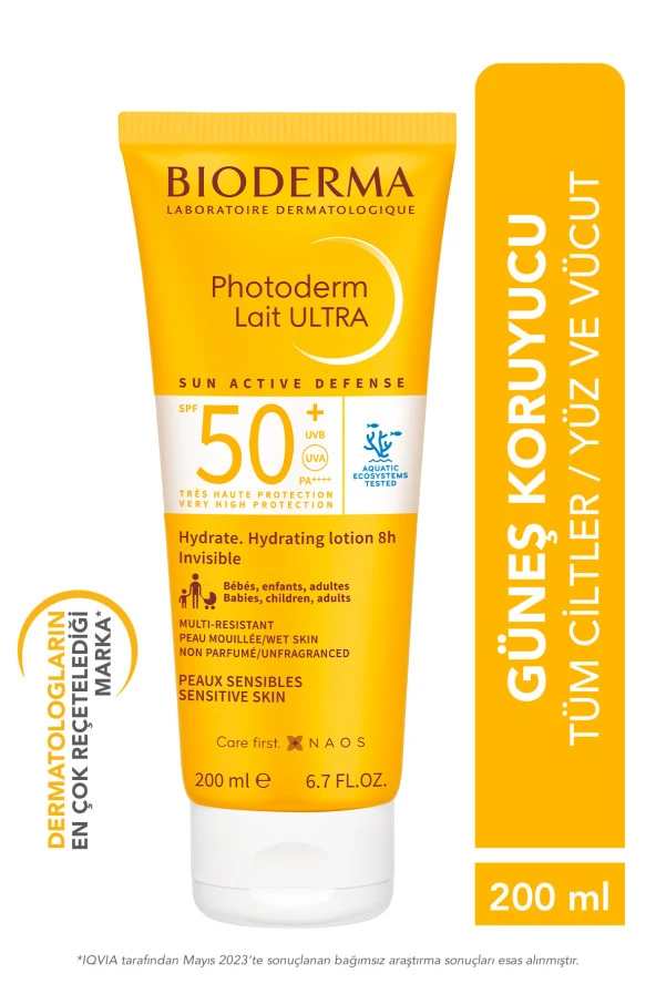 Photoderm Lait Ultra SPF50+ Tüm Ciltler için Yüksek Koruma Süt Formda Yüz, Vücut Güneş Kremi 200 ml