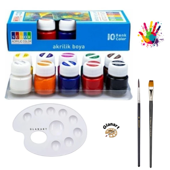 10 renk akrilik boya seti sentetik ipek fırçalı ürün görseli 1