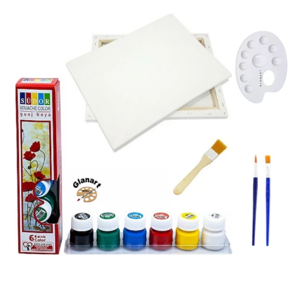 lüks guaj boya başlangıç seti 25x35 tuval ipek zemin fırçalı 6x20 ml ürün görseli 1