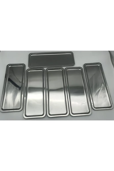 6'lı Paslanmaz Çelik Gümüş Baton Tepsi, Çay ve Kahve Sunum Tepsisi, Dekoratif Servis Tepsisi - 2