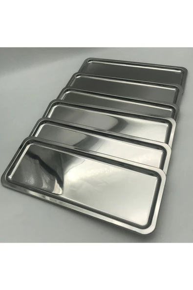 6'lı Paslanmaz Çelik Gümüş Baton Tepsi, Çay ve Kahve Sunum Tepsisi, Dekoratif Servis Tepsisi - 3