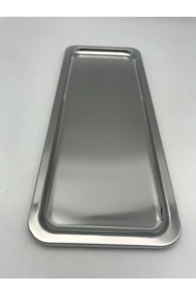 6'lı Paslanmaz Çelik Gümüş Baton Tepsi, Çay ve Kahve Sunum Tepsisi, Dekoratif Servis Tepsisi - 5