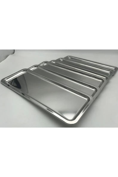 6'lı Paslanmaz Çelik Gümüş Baton Tepsi, Çay ve Kahve Sunum Tepsisi, Dekoratif Servis Tepsisi - 4