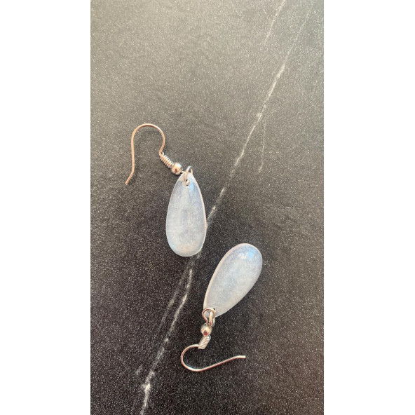 Şeffaf Renkli Sedefli Parlak Gümüş Aksesuarlı Damla Şekilli Sallantılı Epoksi Küpe Hediyelik - Resim 6