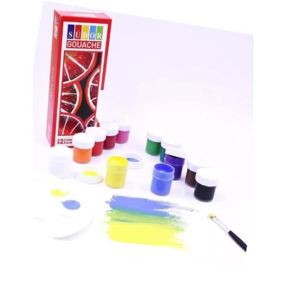 12 renk guaj boya seti 35x50 tuval ipek fırça seti 12x20 ml - Resim 2