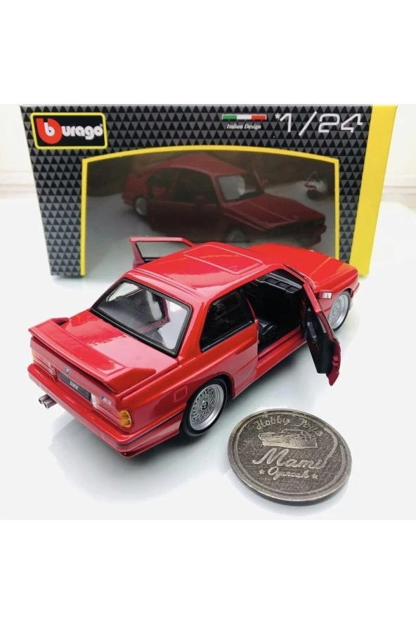Yeni - New 1988 BMW M3 (E30) Red 1:24 Ölçek Burago Marka - 7