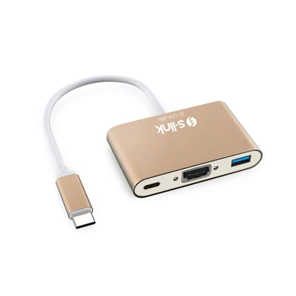 S-LINK SL-USB-C68 0.15metre TYPE-C - HDMI_USB 3.0 Çevirici Adaptör Gold 4K ürün görseli