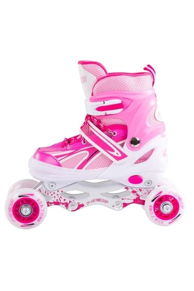 3 F-sports Pembe Ayarlabilir 2+2 Işıklı Metal Alıştırma Pateni Çanta Hediyeli Tek Sıra Paten Freni - 2