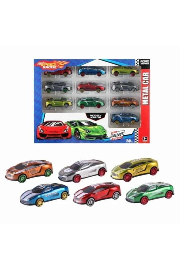 Speed Car 10'lu Metal Die-cast Araba Hot Wheels Benzeri Oyuncak Model Araba Seti