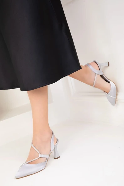 Feles Şerit Taş Biyeli Topuklu Kadın Abiye Ayakkabı - Resim 27