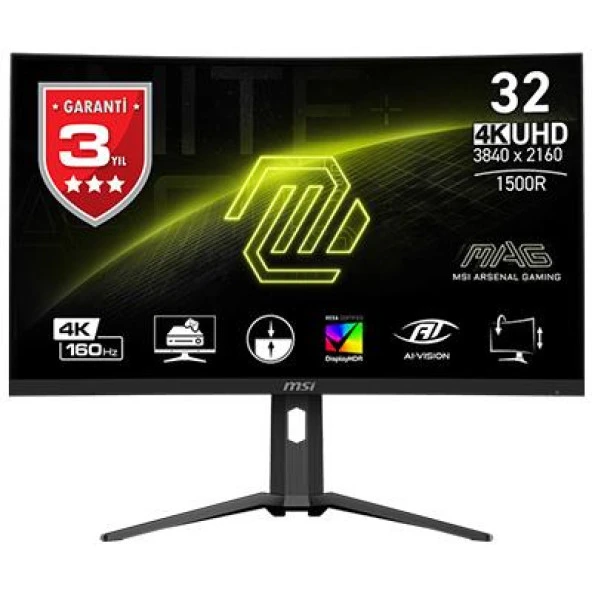 MSI 32" MAG 321CUP 160Hz 1ms(MPRT) HDMI DP Type-C 15W Adaptive Sync Curved 1500R VA Gaming Monitör