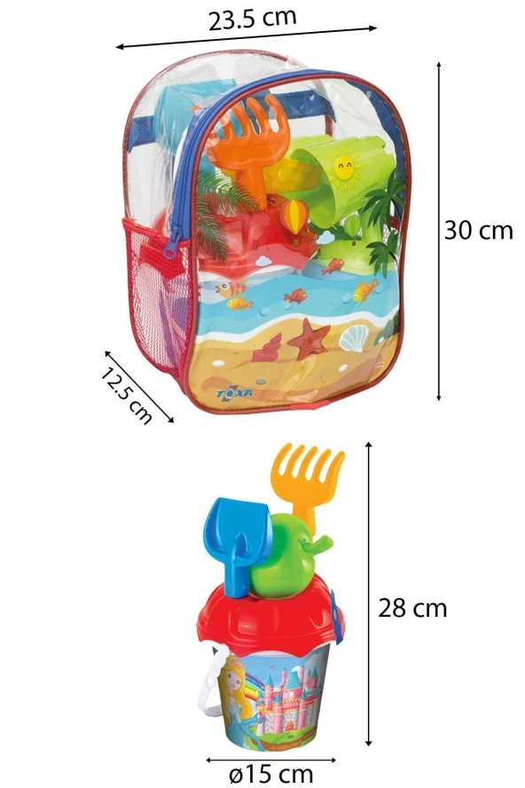 Sırt Çantalı 8 Parça Unicorn Flamingo Baskılı Plaj Deniz Kum Kovası Kova Kürek Tırmık Suluk Seti - 4