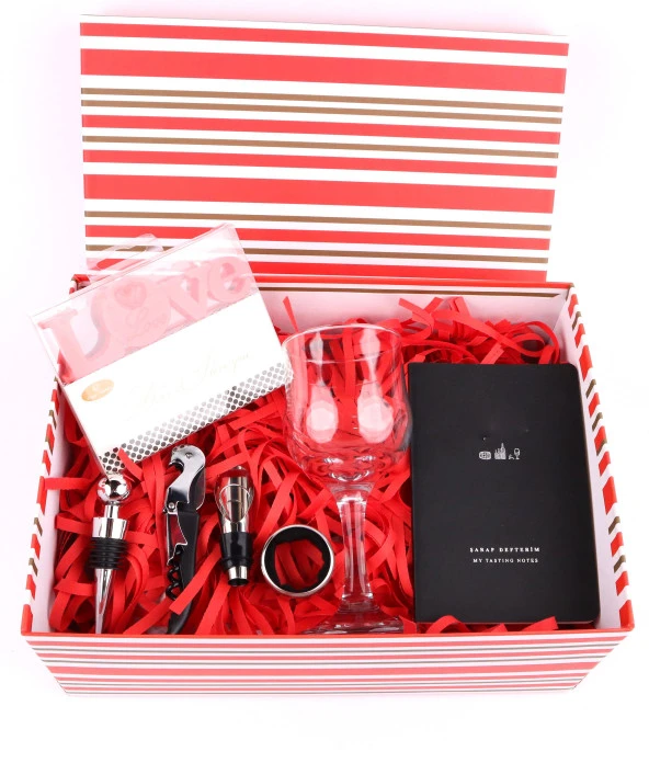 Premium Kutulu Şarap Kadeh Bardağı Tirbüşon Seti Mum Şarap Tadım Defteri Seti - 6