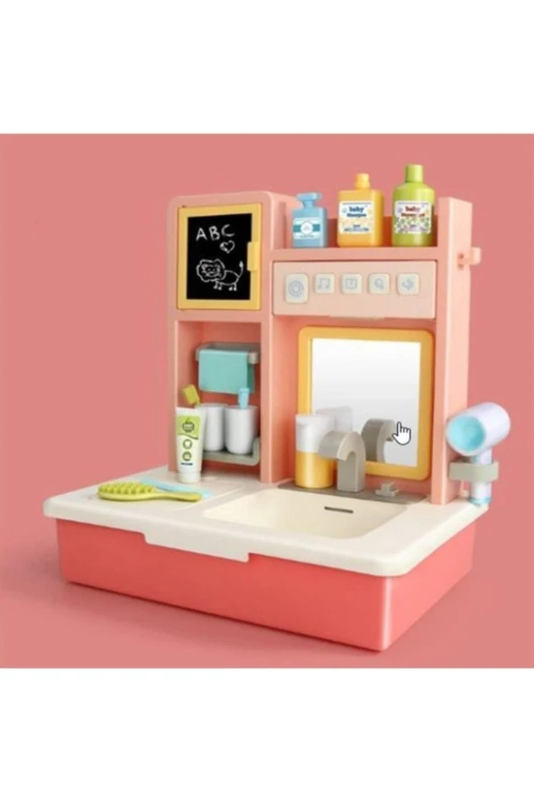 Pembe Modern Banyo Lavabo Set - Müzikli Işıklı Eğitici Lavabo Oyuncak - Öğretici Gelişim Oyuncağı - 7