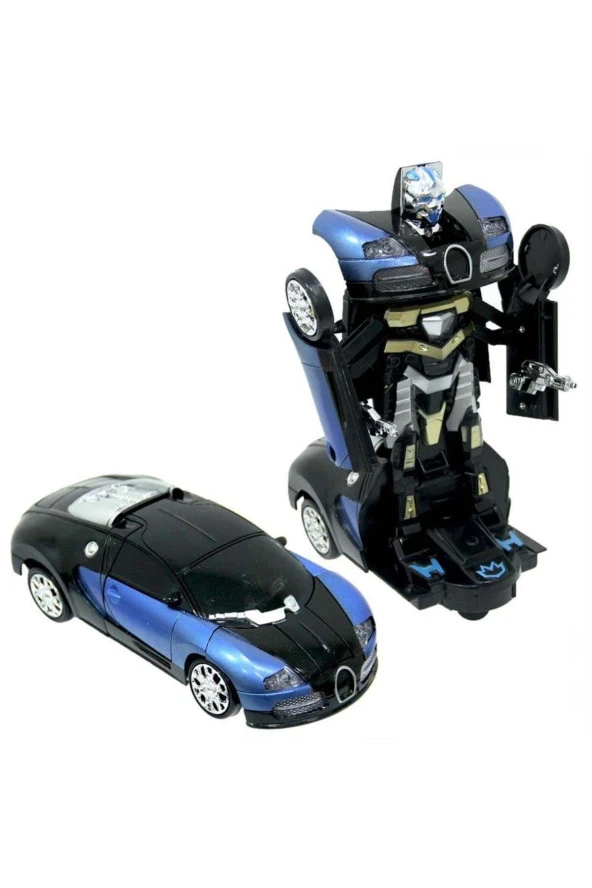 Robota Dönüşen Işıklı Sesli Pilli Oyuncak Araba Bugatti Modelli Oyuncak Transformers Araba