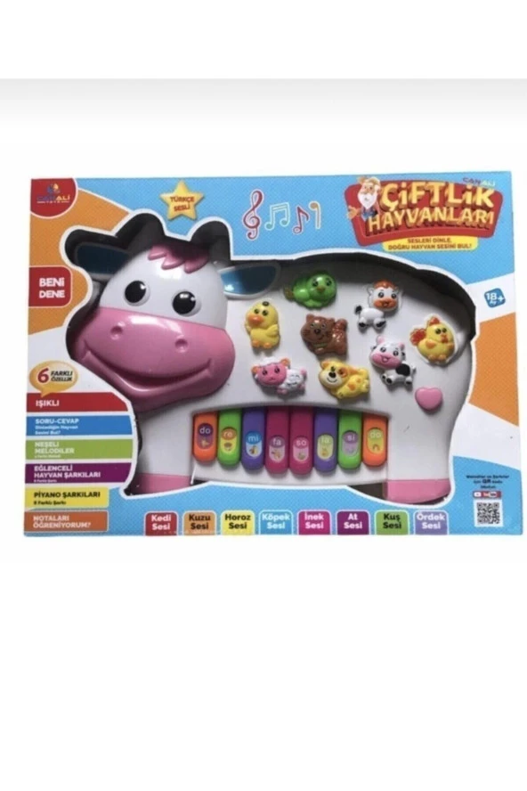 Rengarenk Pilli Işıklı Şarkılı Soru Cevaplı Türkçe Hayvan Sesli Çiftlik Hayvanlı Inek Piyano ürün görseli 1