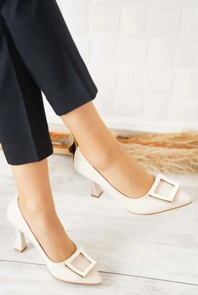 Feles Kare Toka Detaylı Stiletto Kadın Topuklu Ayakkabı - 5