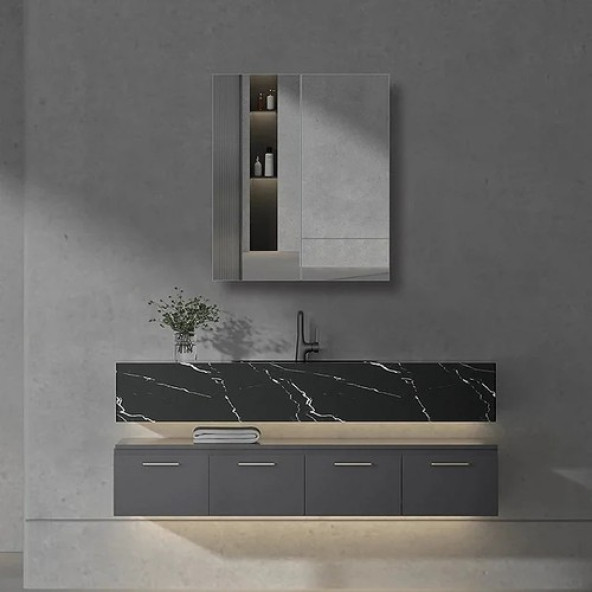 StillMobilya %100MDF İki Kapaklı Lavabo Üzeri Dolap - 3