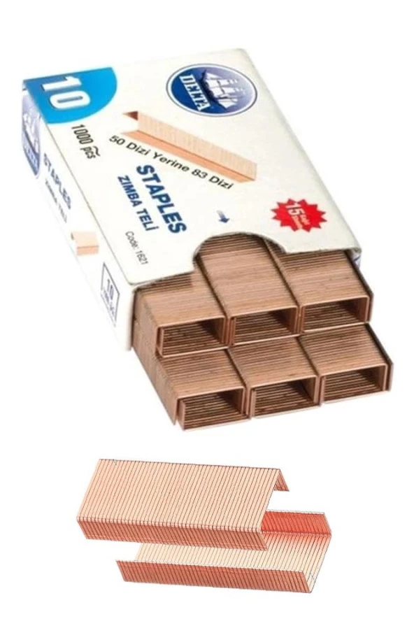 Zımba Teli Küçük No:10 1000 li Bakır Sarı 8 Paket Küçük Delta Zımba Teli 15 Yaprak Zımbalama Kapasiteli Büro Ofis Okul - 2