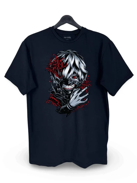 Kaneki Agresif Tokyo Ghoul Baskılı Loose Fit Bisiklet Yaka Unisex Tişört