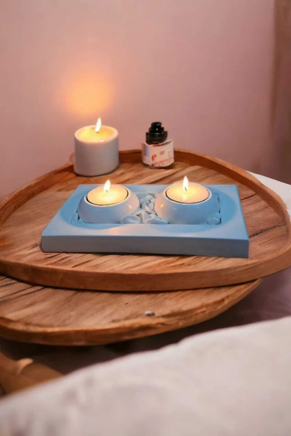 Çakıltaşlı Tabanlıklı Tealight Mumluk, Dekoratif Mumluk, Hediyelik Obje