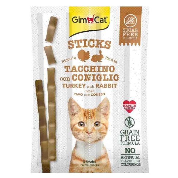 Gimcat Hindi ve Tavşan Etli Tahılsız Kedi Ödül Çubukları 4 Lü 20 gr.