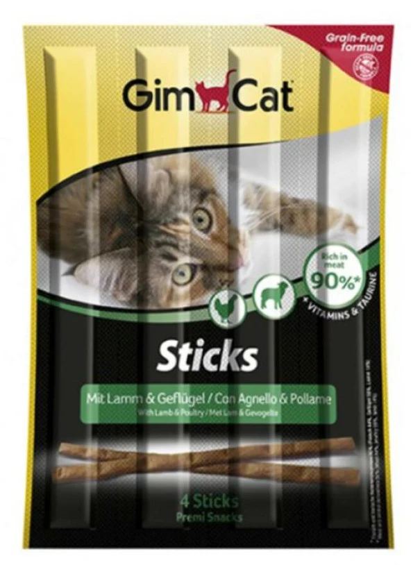 Gimcat Kuzu Etli ve Tavuklu Tahılsız Kedi Ödül Çubukları 4lü 20 gr.