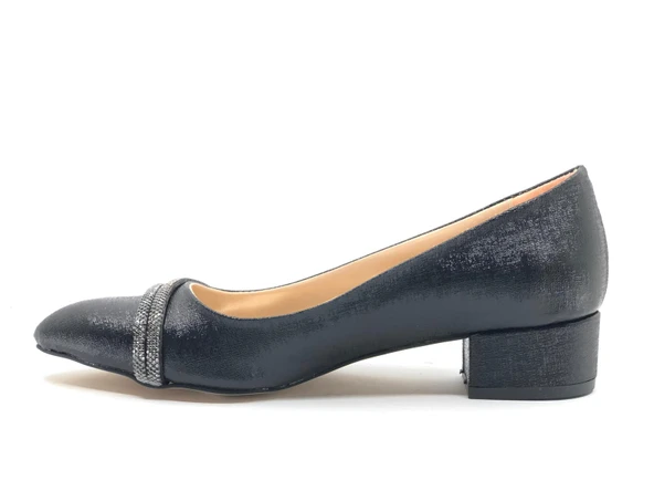 Mehtap Çift Şerit Taş Detaylı 4 cm Topuklu Kadın Klasik Ayakkabı - Resim 4