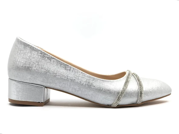 Mehtap Çift Şerit Taş Detaylı 4 cm Topuklu Kadın Klasik Ayakkabı - Resim 7