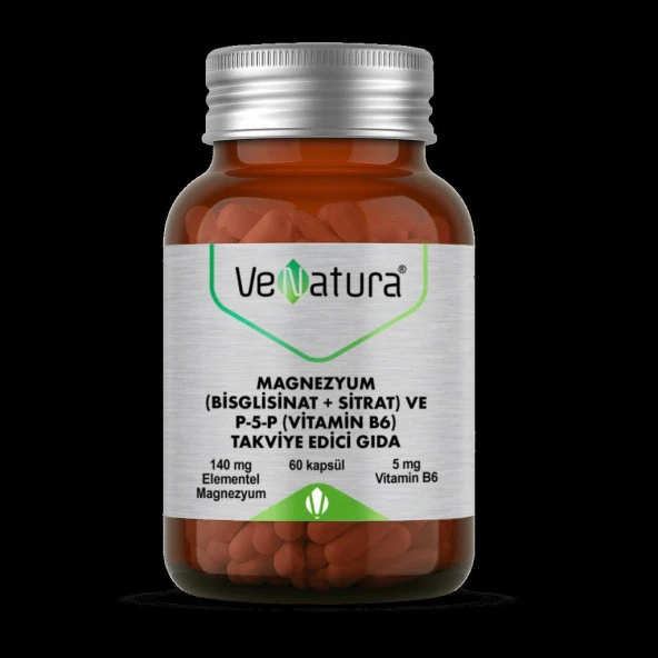 VeNatura Magnezyum (Bisglisinat+Sitrat) ve P5P (Vitamin B6) 60 Kapsül