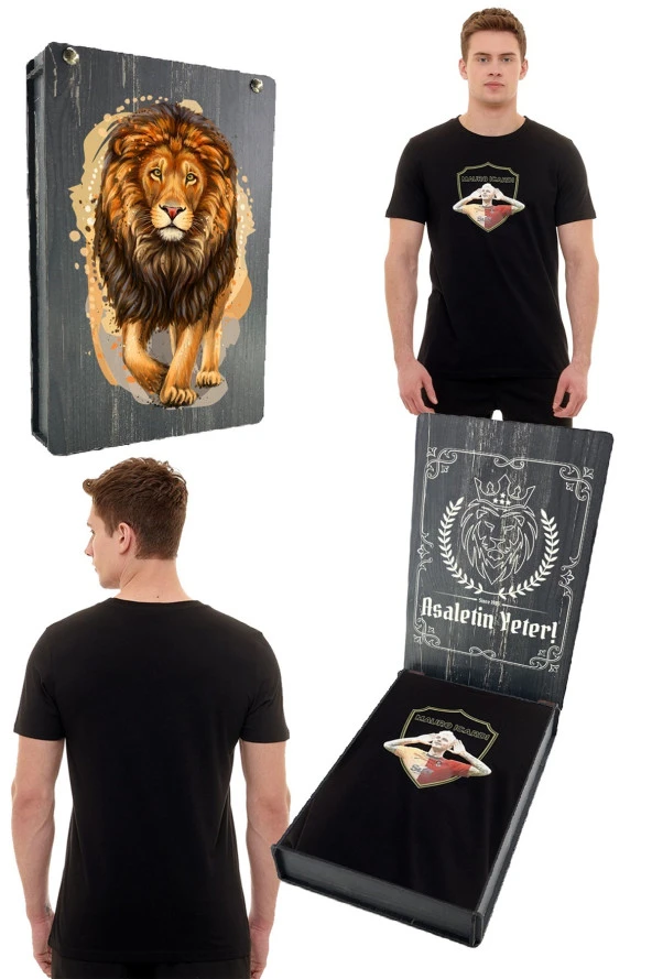 Galatasaray Orijinal Lisanslı Sıfır Yaka Gs İcardi T-Shirt Gs Aslan Baskılı Hediyelik Ahşap Kutulu