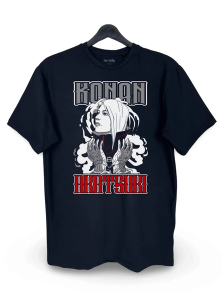 Konan Akatsuki Naruto Baskılı Loose Fit Bisiklet Yaka Unisex Tişört Siyah