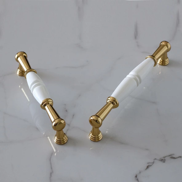 Milano Gerçek Porselen Altın Gold 160 mm Mobilya Mutfak Kulp Çekmece Dolap Kulplar Kapak Kulpu Kulbu - 5