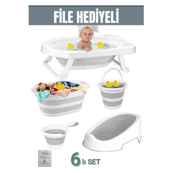 Free Bebek 6'lı Bebek Küvet Set (Fileli) cm - 6 Parça Bebe Seti Katlanır