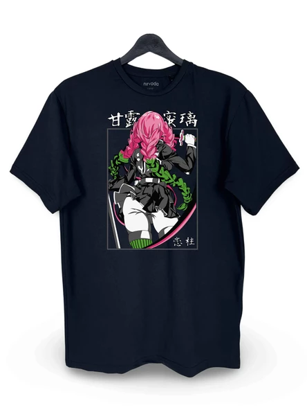 Mitsuri Kanroji Renkli Demon Slayer Baskılı Loose Fit Bisiklet Yaka Unisex Tişört