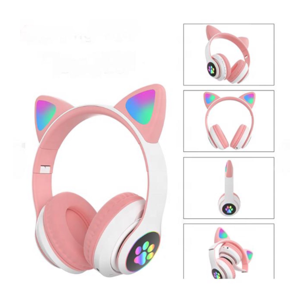 STN-28 Bluetooth LED Işıklı Hafıza Kartı Girişli Kulak Üstü Kedi Kulaklık - 5
